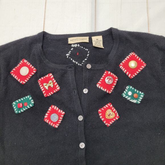 Apostrophe 100% cashmere Christmas holiday cardigan sweater embellishments - Picture 4 of 8